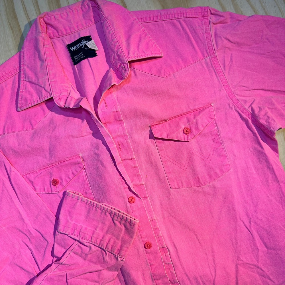 Wrangler Mens 16-34 Neon Pink Western Button Down Shirt 70128FP Regular Fit